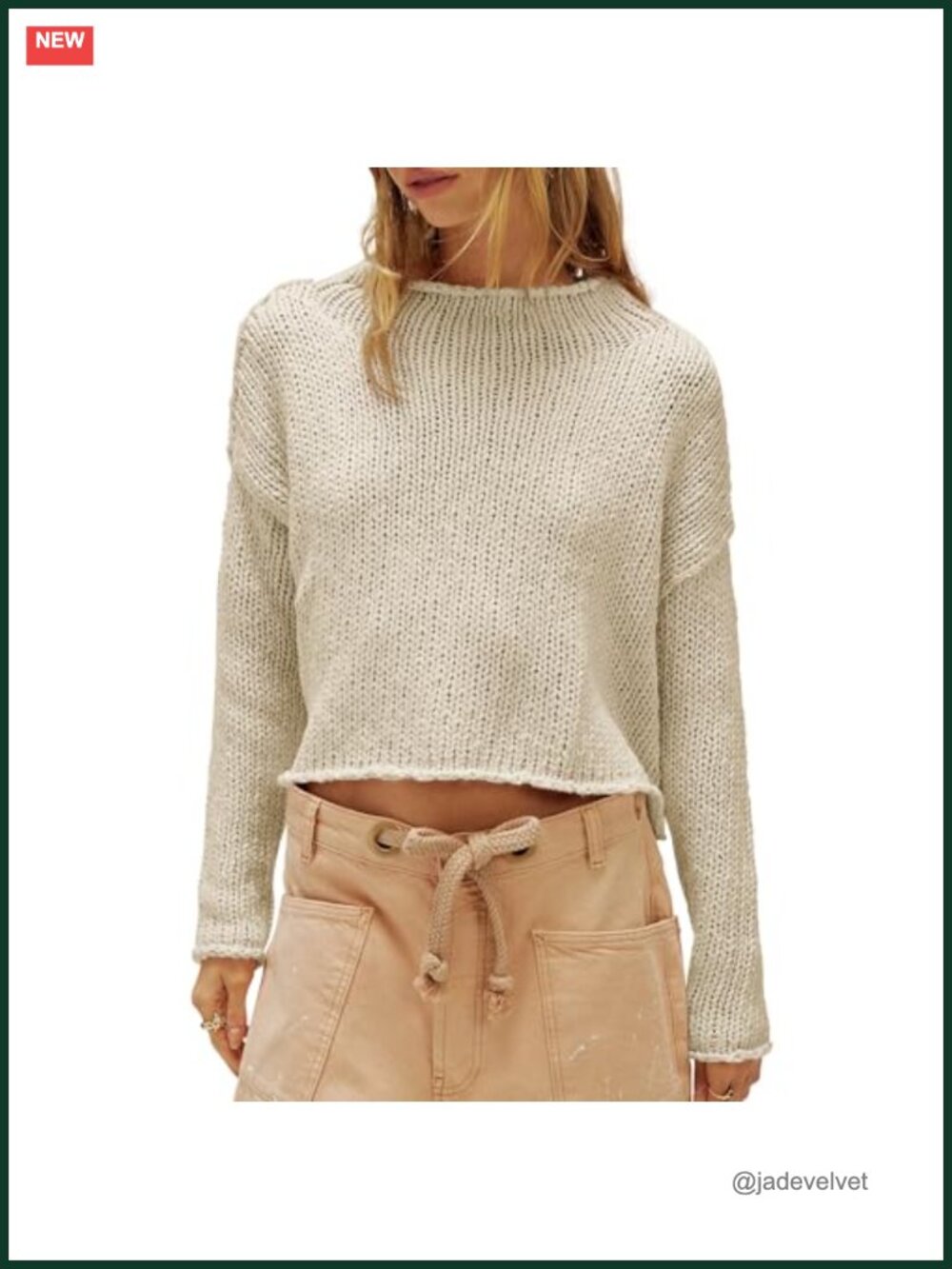 Oversized Rolled Neck Cotton Knit Sweater Pullover for Women